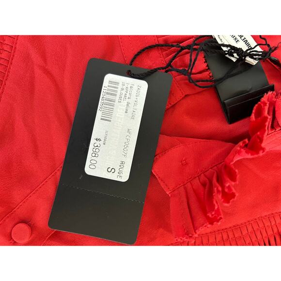 Zadig & Voltaire NWT Deluxe Taccora silk blouse red size S ruffles - Picture 7 of 13